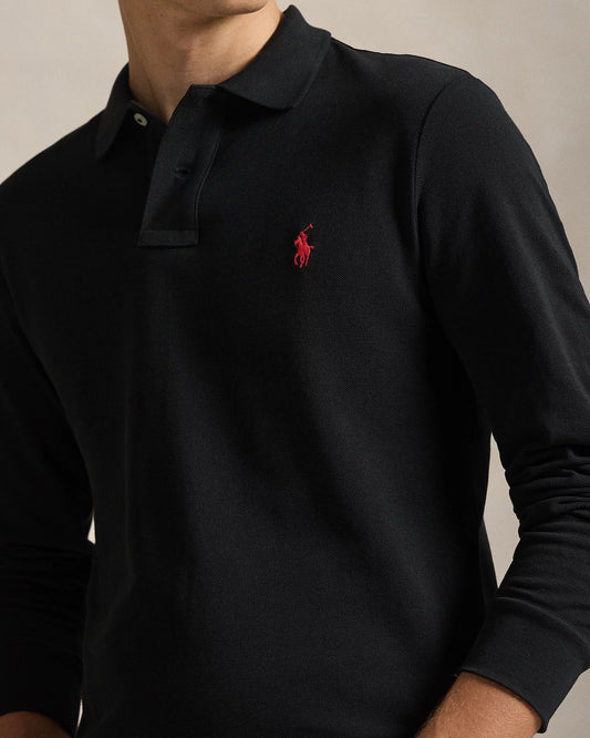 Black Long-Sleeve Mesh Polo