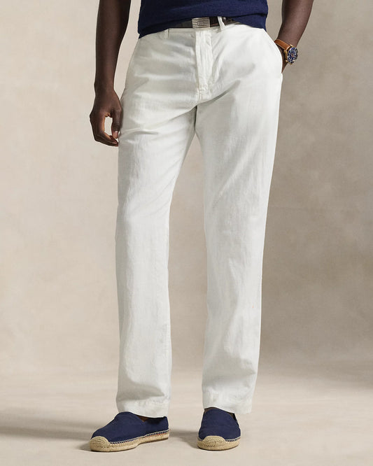 White Linen-Cotton Straight Trouser